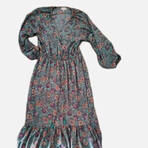 Boemo Anthropologie Turquoise Paisley Bohemian Peasant Maxi Boho Dress Fairy XL